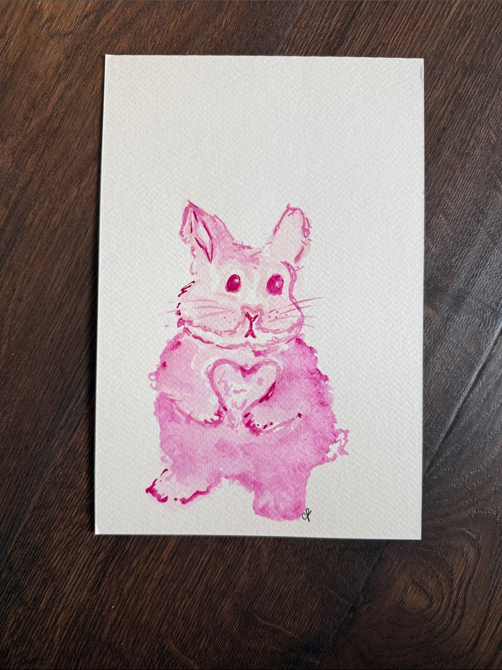 Original, One-of-kind, Pink pink bunny watercolor art piece